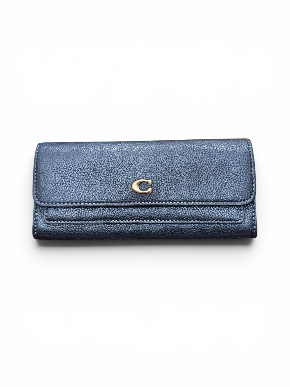 Coach Black Pebbled Leather Continental Wallet Gold C Hardware New without Tags